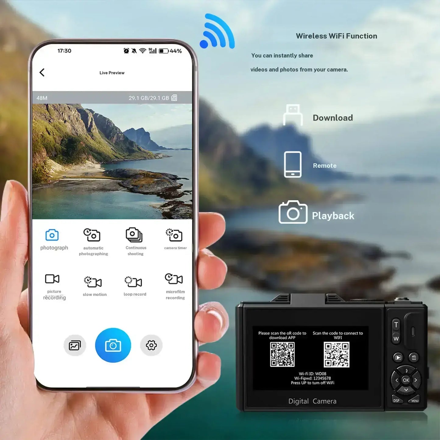 4K Digital Camera for Photography with 64MP, 3 Inch 180° Flip Screen, 18X Digital Zoom, 32GB Micro SD Card, 2 Batteries, Ideal for Gift,father'sdaygifts