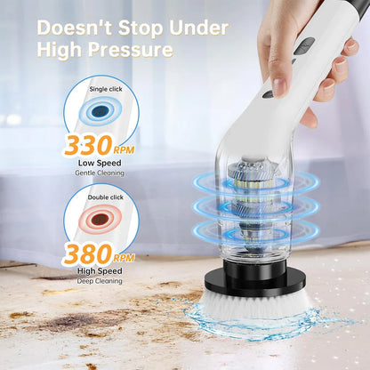 Electric Spin Scrubber Cordless Shower Cleaner with 8 Replaceable Brush Heads,3-Length Extendable Handle,Dual Speed,IPX7 Waterproof LED Display Cleaning Tool for Bathroom,Kitchen,Tub,Tile,Car & More,Cleaning Set,DealsForYouDays