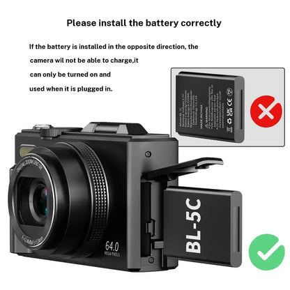 4K Digital Camera for Photography with 64MP, 3 Inch 180° Flip Screen, 18X Digital Zoom, 32GB Micro SD Card, 2 Batteries, Ideal for Gift,father'sdaygifts